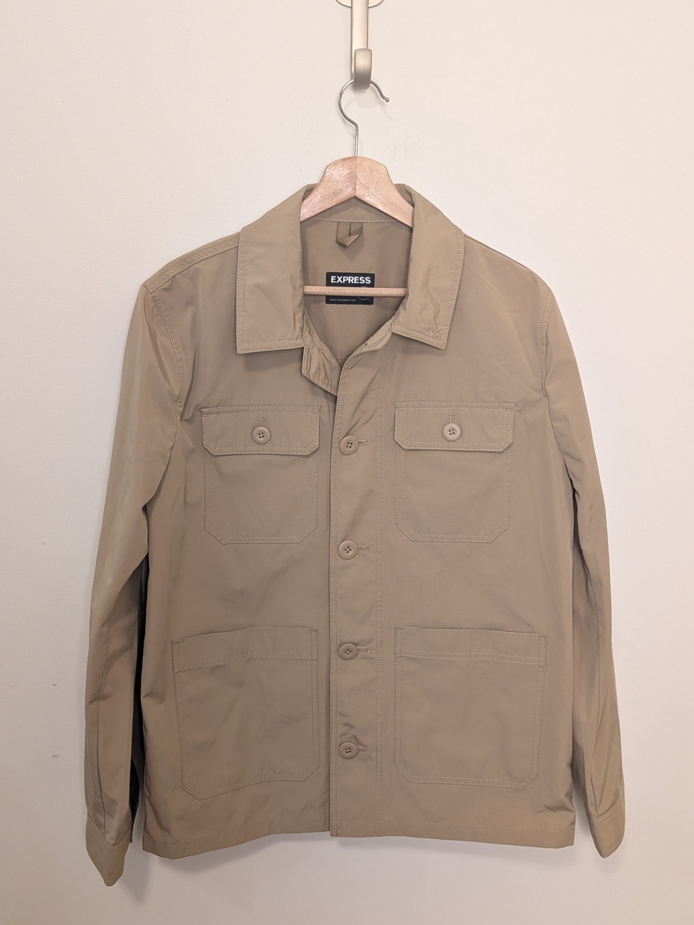 Express Men's Water Resistant Khaki Utility Raincoat Jacket Men's Size M NWOT